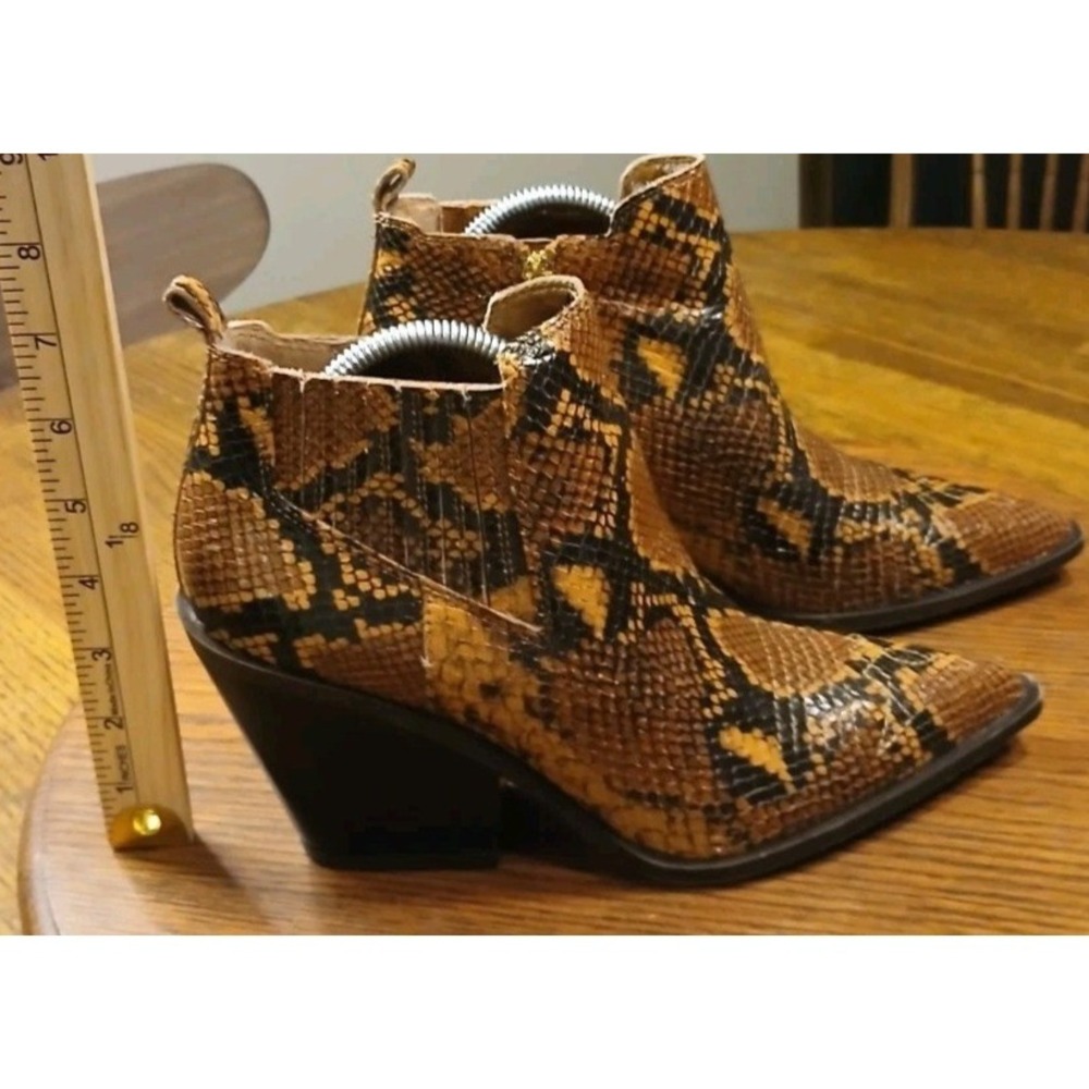 Franco Sarto Snake Print Booties Womens 7.5 Ankle Boots Block Heel